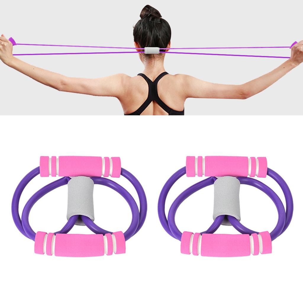 2Pcs 8-Shaped Pull Rope Chest Expander Elasticity Belt Stretching Strap Yoga Fitness Equipmentpurple