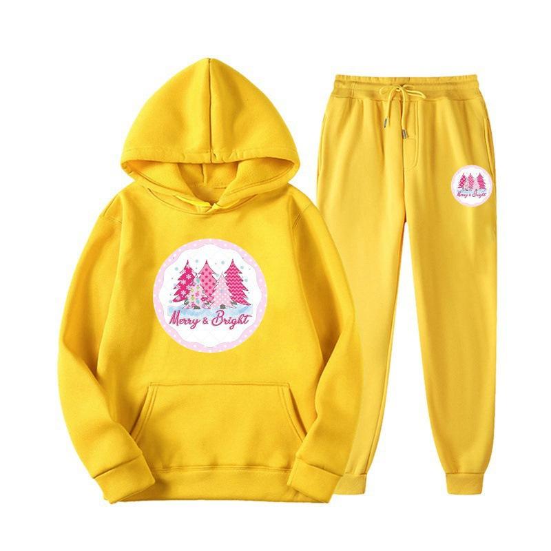 New European and American sweater sweatpants two-piece set loose casual hooded sweater set printed drawstring sweater