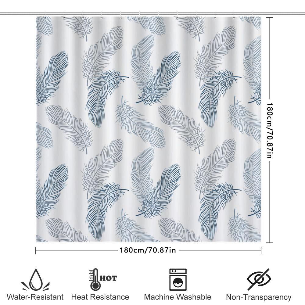 Feather Shower Curtain Blue Tones Pattern Design For Bathroom Decorations In White Blue