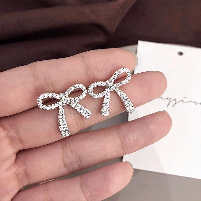 Korean Trendy Zircon Bow Earrings For Women  Luxury Sparkling Cubic Zirconia Bowknot Stud Earrings High Jewelry Gifts