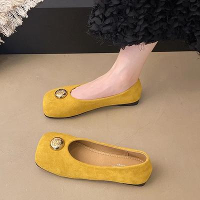 Scarpe Mary Jane da Donna Camoscio di Vacchetta Punta Quadrata Decorazione in Metallo Scarpe Basse da Donna Abito Bocca Bassa Conciso Zapatillas De Mujer