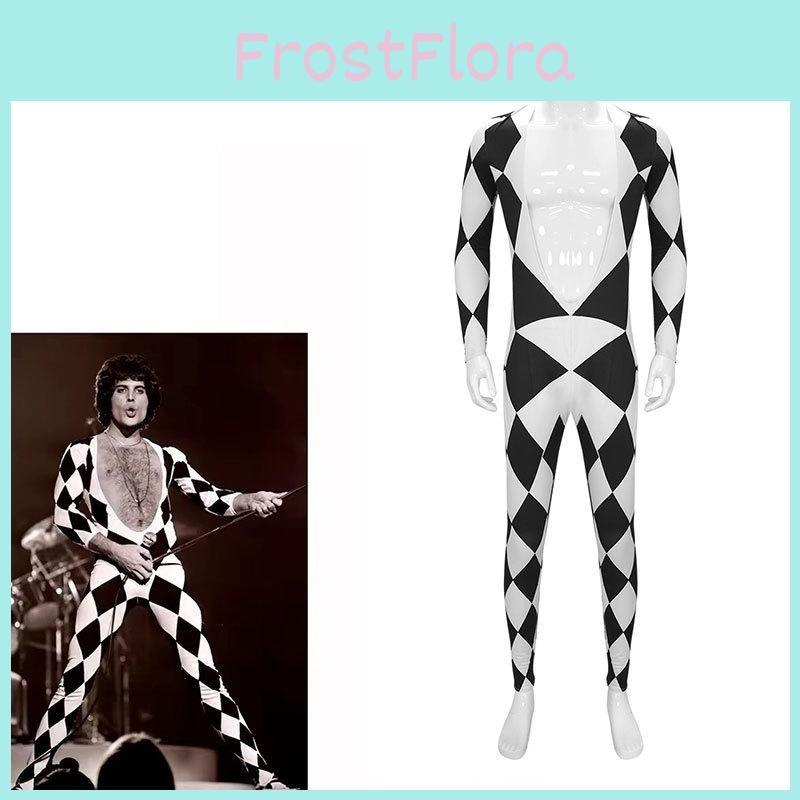 Black Freedie Mercury And White Grid Cosplay Stage Performance Costume Halloween