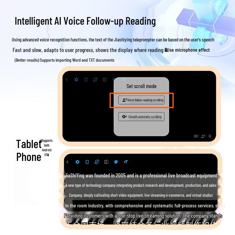 JiaShiYing JS12PLUS AI Voice Teleprompter for Live Streaming and Video Recording