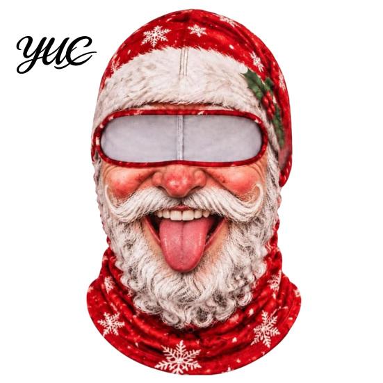 Feiertagskostüm Maske Weihnachten Weihnachtsmann Gesichtsmaske, Lustiger Print Sturmhaube Winddicht Milchseide Kopfbedeckung Faser Nackenwärmer Abdeckung für Außen