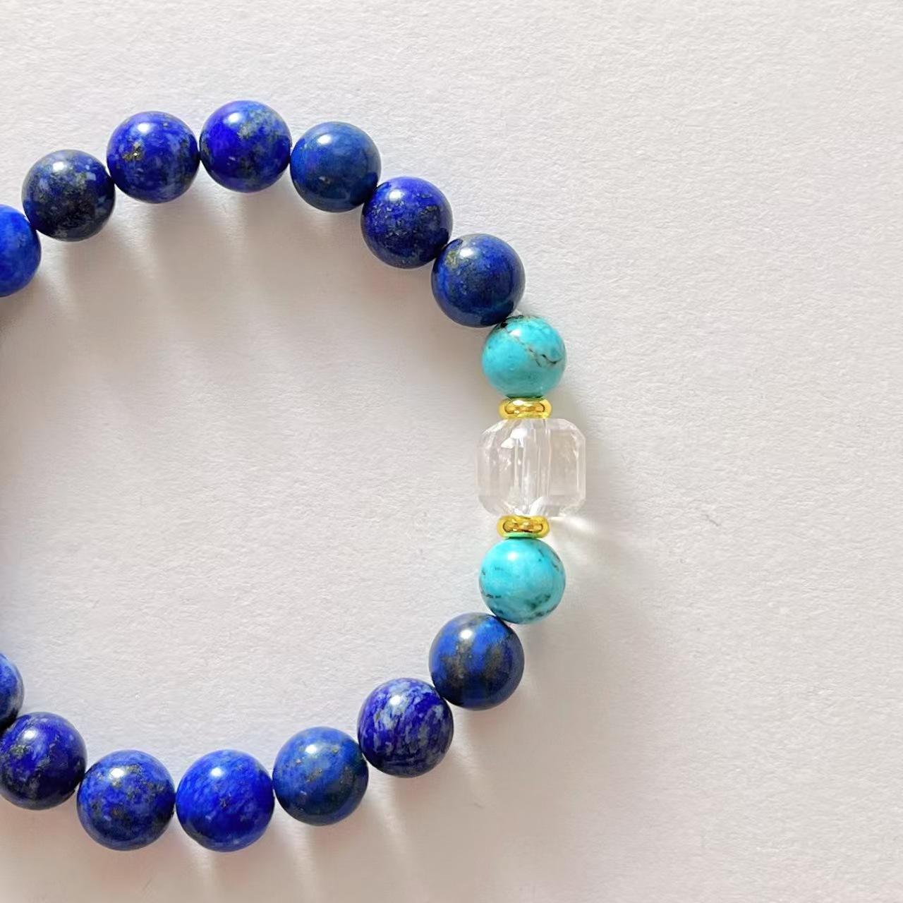 8Mm High Quality Oil Painting Natural Lapis Lazuli White Crystal Design Contrast Bracelet