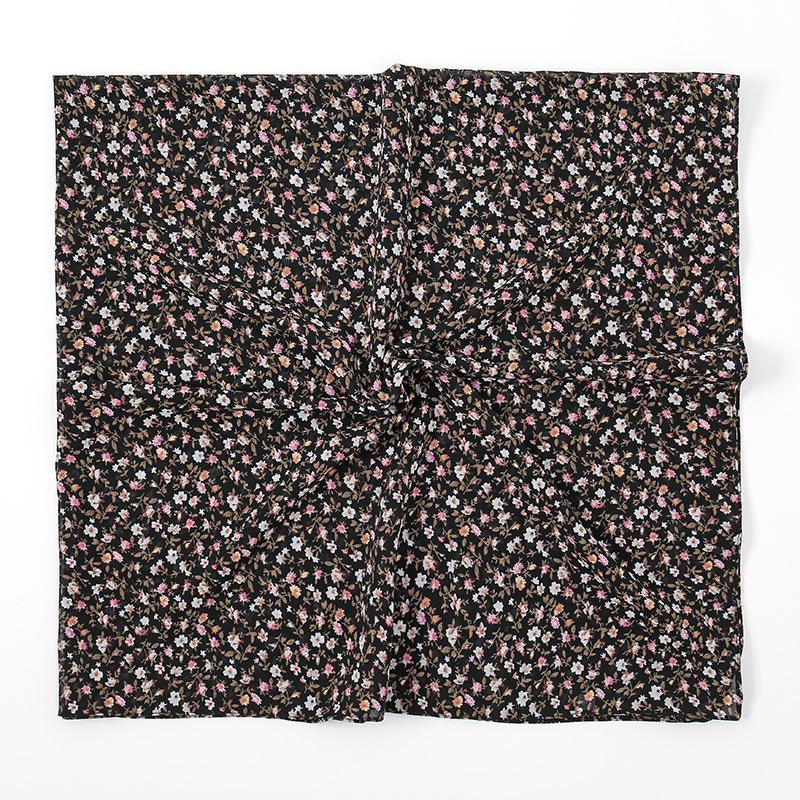115Cm Square Scarf Chiffon Hijab Floral Printing Sun Protection Shawl Print Muslim Fashion Muslim Woman Turban Hijabs Bandana