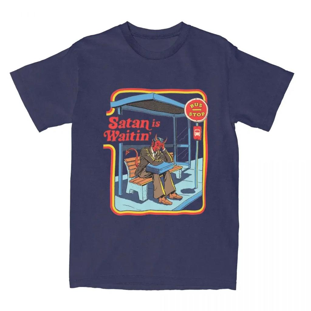 Satan Is Waiting Funny Vintage Dark Art Men Women's T Shirts Humor Pulp Art Apparel Novelty Tees T-Shirts Clothing