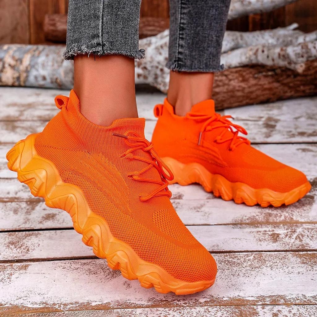 Plus Size Women's Sneakers Breathable Knitted Socks Slip-on Platform Shoes Woman Summer Outdoor Casual Lightweight Sports Shoes