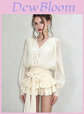 Chancloi Vietnam Fashion Long Sleeve Waist Tie Flared Mini Skirt For Youth