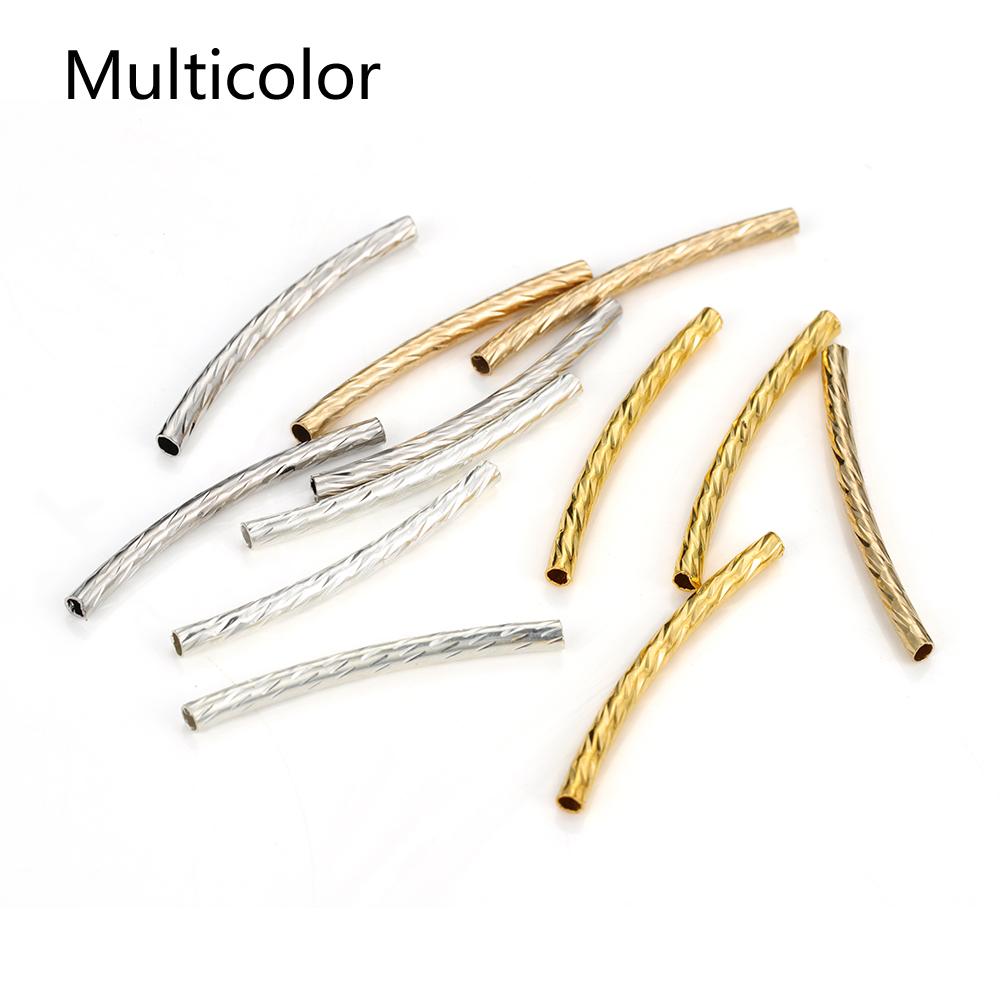 100pcs Stripe Copper Curved Tube Spacer Beads Connector for Bracelet DIY Jewelry Making Components Necklace Accessories 25-30mm