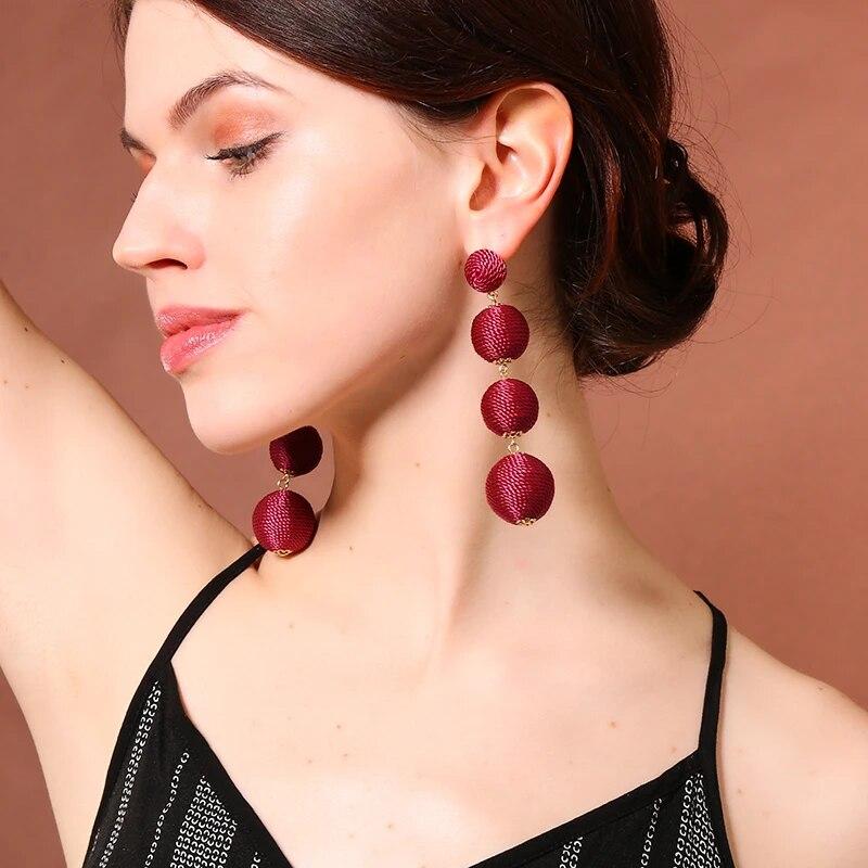 

4 цвета, этнические серьги с помпонами и шариками для женщин, модные длинные серьги ручной работы Brincos, оптовая продажа