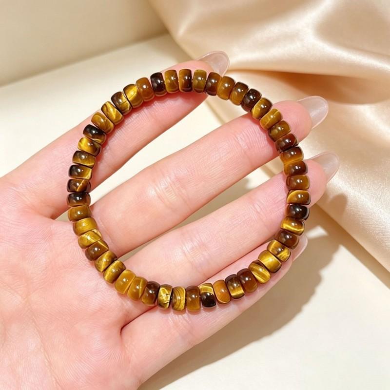 Damen Armband mit natürlichen gelben Tigerauge Steinen, einzelne runde Perlen, einfacher Vintage Schmuck