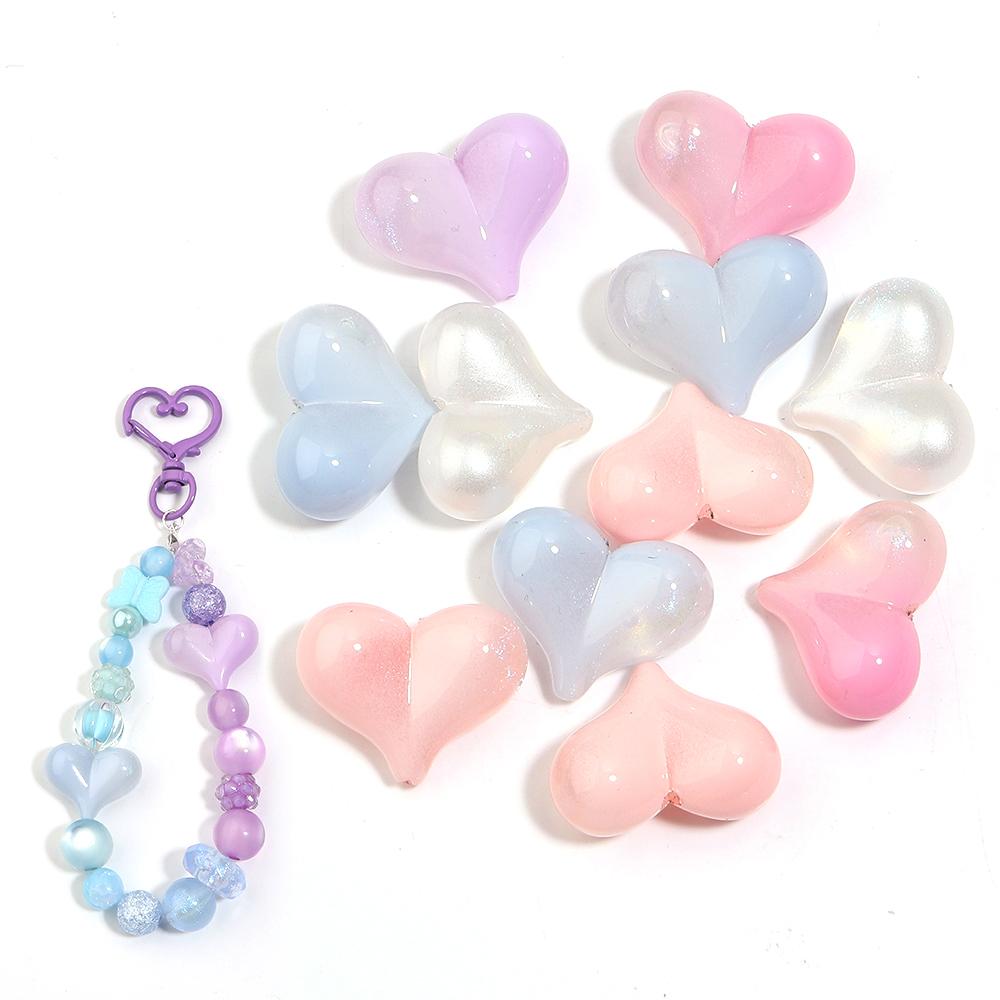 5pcs/lot Colorful Glitter Heart Shape Beads Big Hole Loose Spacer Acrylic Beads For DIY Charms Bracelet Phone Chains Accessories