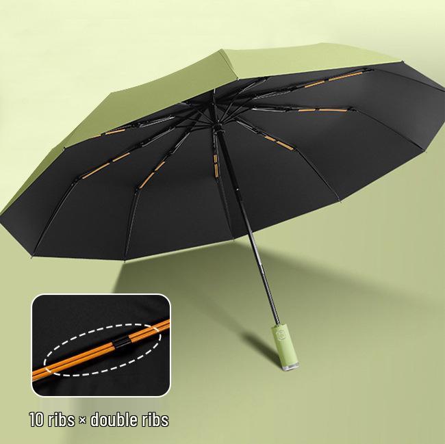 10-Rib Double-Rib Black Glue Fully Automatic Folding Sun and Rain Umbrella with Custom Logo, Three-Fold Design 10K