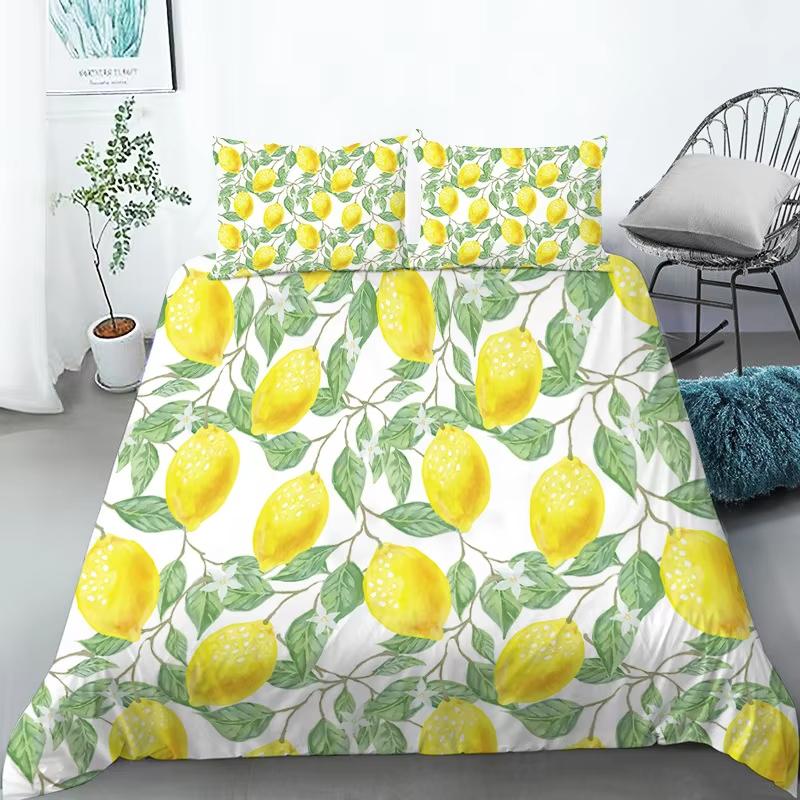 Kawaii Fruit Bedding Set For Kids Adults Bedroom Decor Lemon Watermelon Print Duvet Cover Set Twin Full Queen King Quilt Cover
