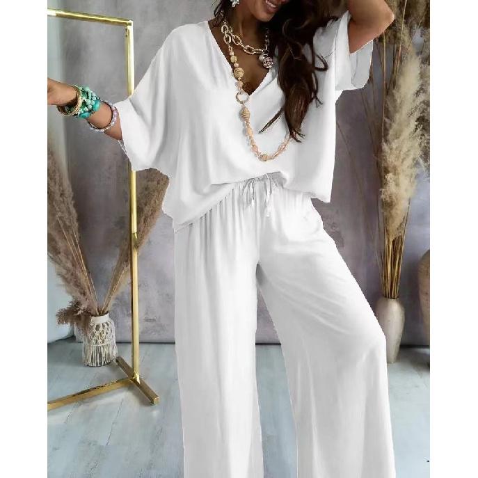 2026 Summer New Fashion Casual Women s Irregular Hem Long Sleeve Top and Pants Set S белый