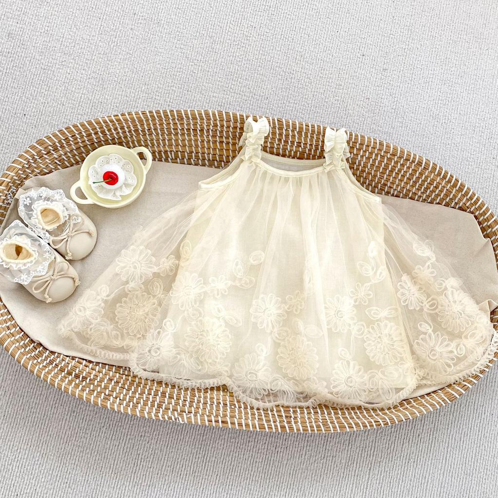 Girls Summer Floral Tulle Spaghetti Strap Princess Dress for Outings