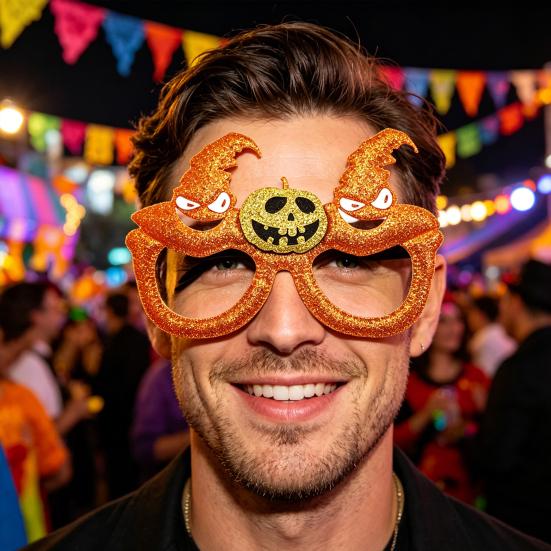 Durable Lightweight Festive Frames Halloween Pumpkin Glasses, Funny Eyewear for Kids Adults, Spooky Party Cute Ghost Eyeglass Photo Booth Props, Trick