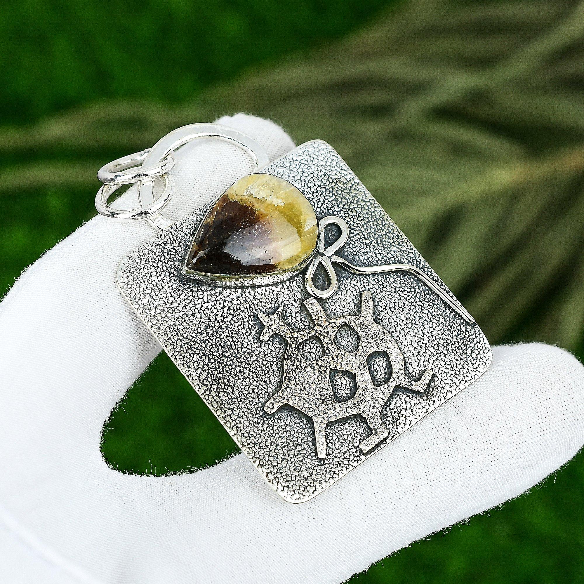 

Sisters Day Sale Septarian Gemstone Bezel Pendant Jewelry 925 Sterling Silver