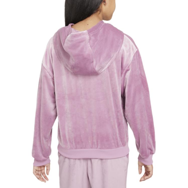 Nike Sportswear Velvet Pullover Hoodie Fashion Versatile Sweatshirt Kids Hoodies Gray Purple Red FZ5588-523