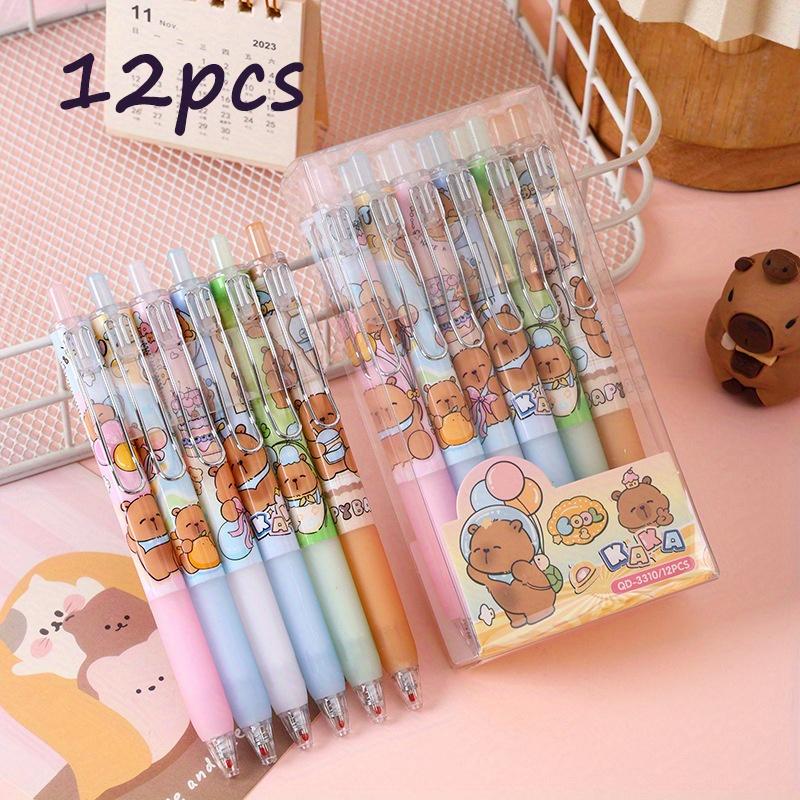 

12pcs Capybara box press pen metal pen clip neutral pen cartoon cute sign pen ST question brush pen 0.5mm black Back to school season Random style