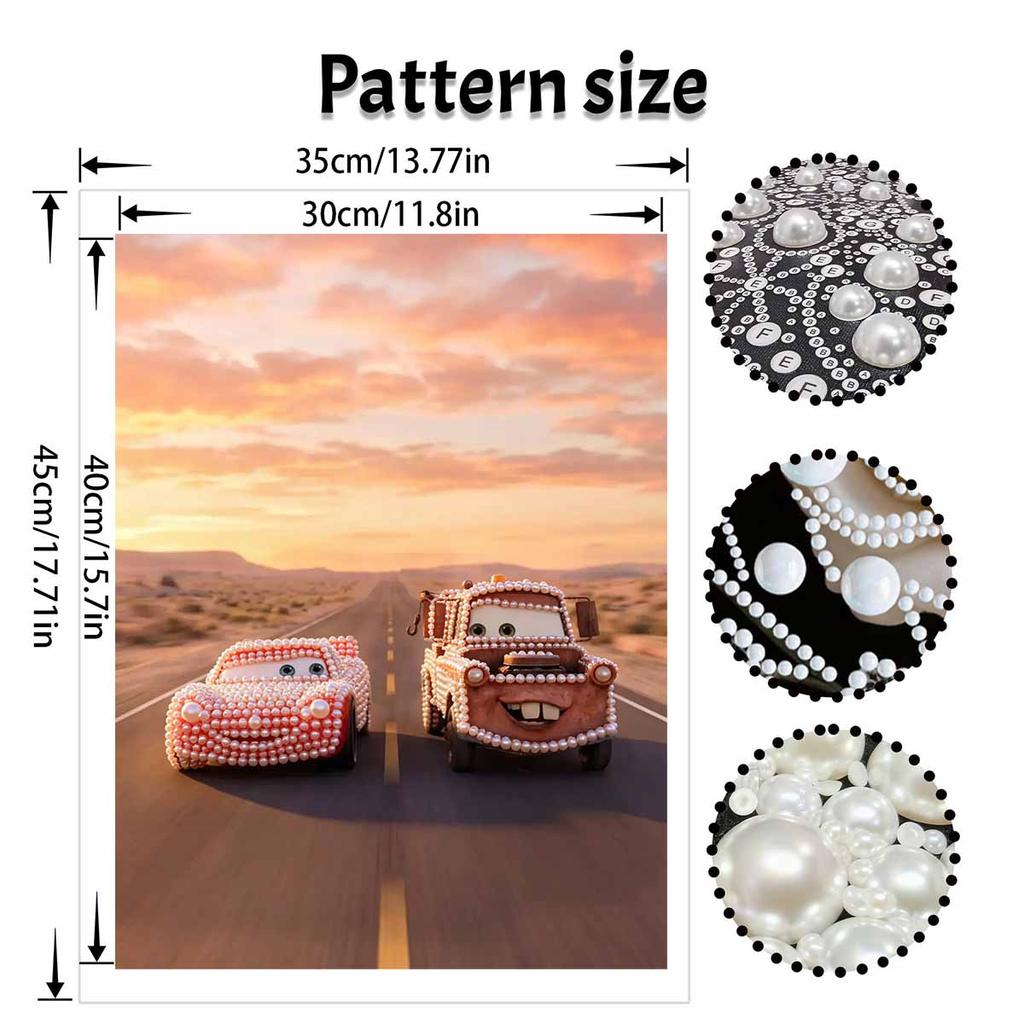 Disney Lightning McQueen Mater Creative Pearl Art Kit 5D DIY Pearl Embroidery Mosaic Cross-Stitch Kit for Home Decor
