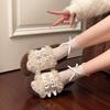 2025 Autumn/Winter Women's Furry Thick Sole Warm Slippers with One Strap and Belt Buckle