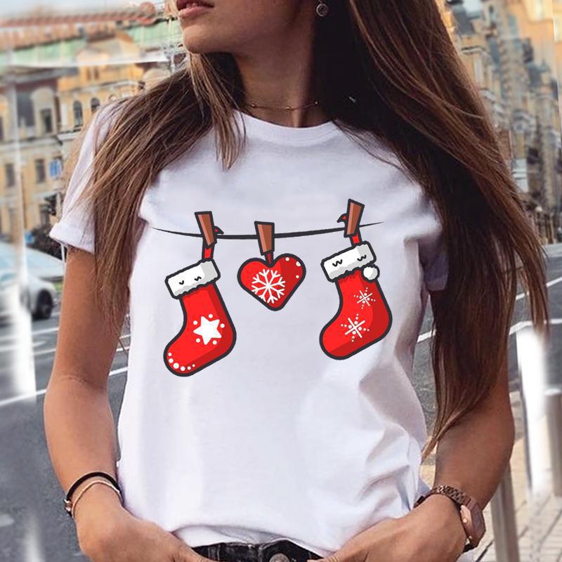 Christmas Animal Merry Chris Print Summer Loose Round Neck Pure Cotton Short Sleeved Shirt T-Shirts Women’s