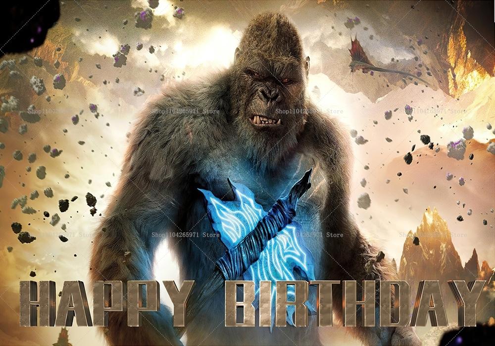 Godzilla Vs King Kong Cartoon Backdrop Banner Monster Clash Adventure Theme Kids Birthday Party Decor Photo Background Supplies