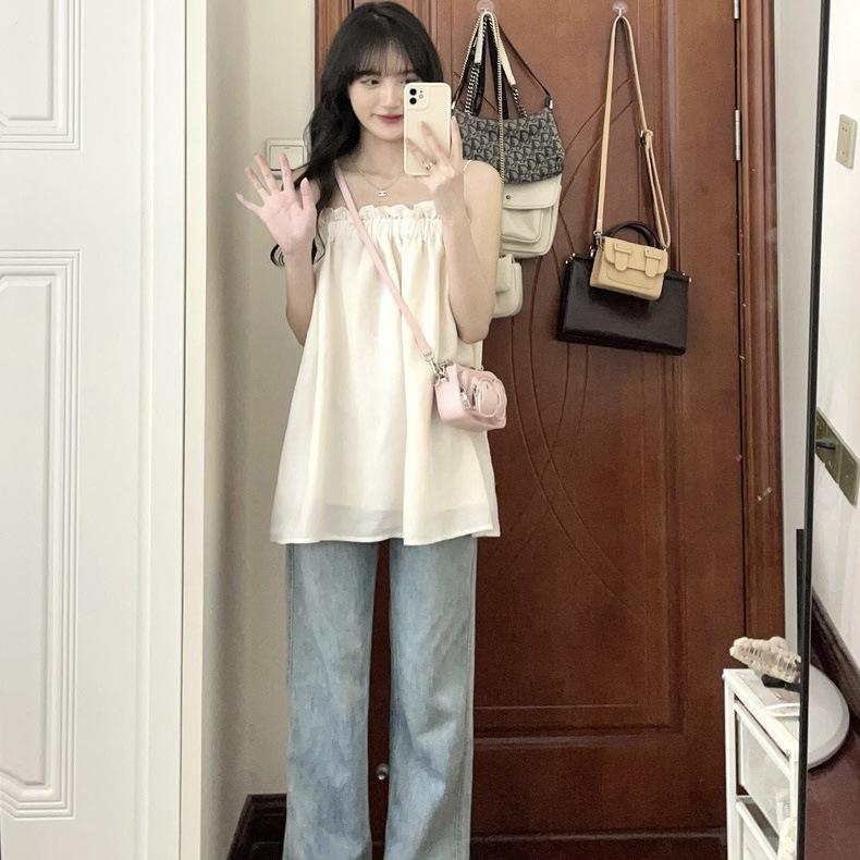 French Beauty Back Sling Vest Women's Outer Wear Summer 1111 New Inner Loose Tube Top Design Sleeveless Top