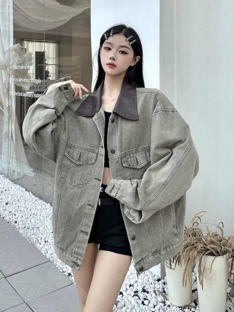 Damen Herbst 2025 Retro Jeansjacke - High-End Polokragen, Lockerer BF-Stil, Langärmlig