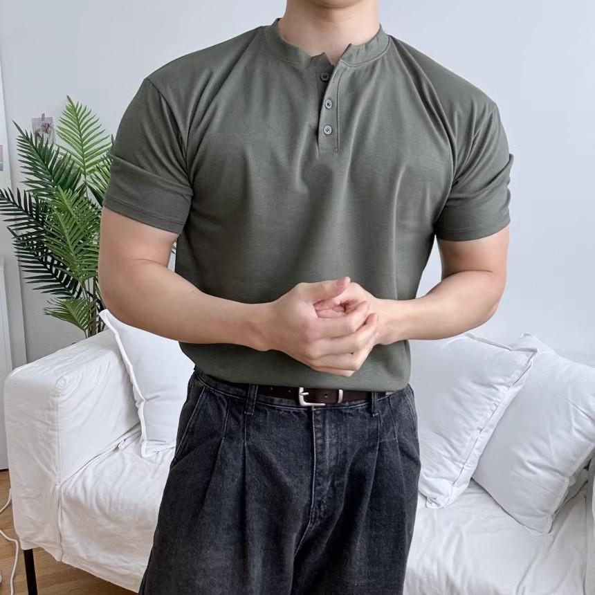 

Men s Summer Henley Neck Slim Fit Stretch Fitness T-Shirt XXL