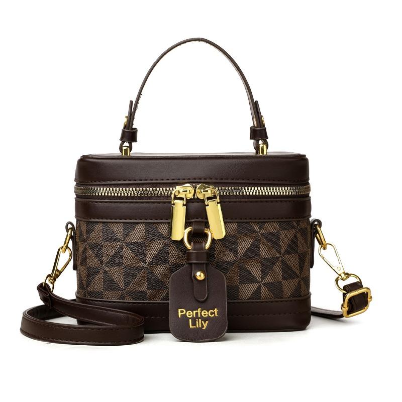 

Premium retro bucket bag, new fashion women s bag, lunch box bag, contrasting color, one shoulder messenger handbag. темно-коричневого