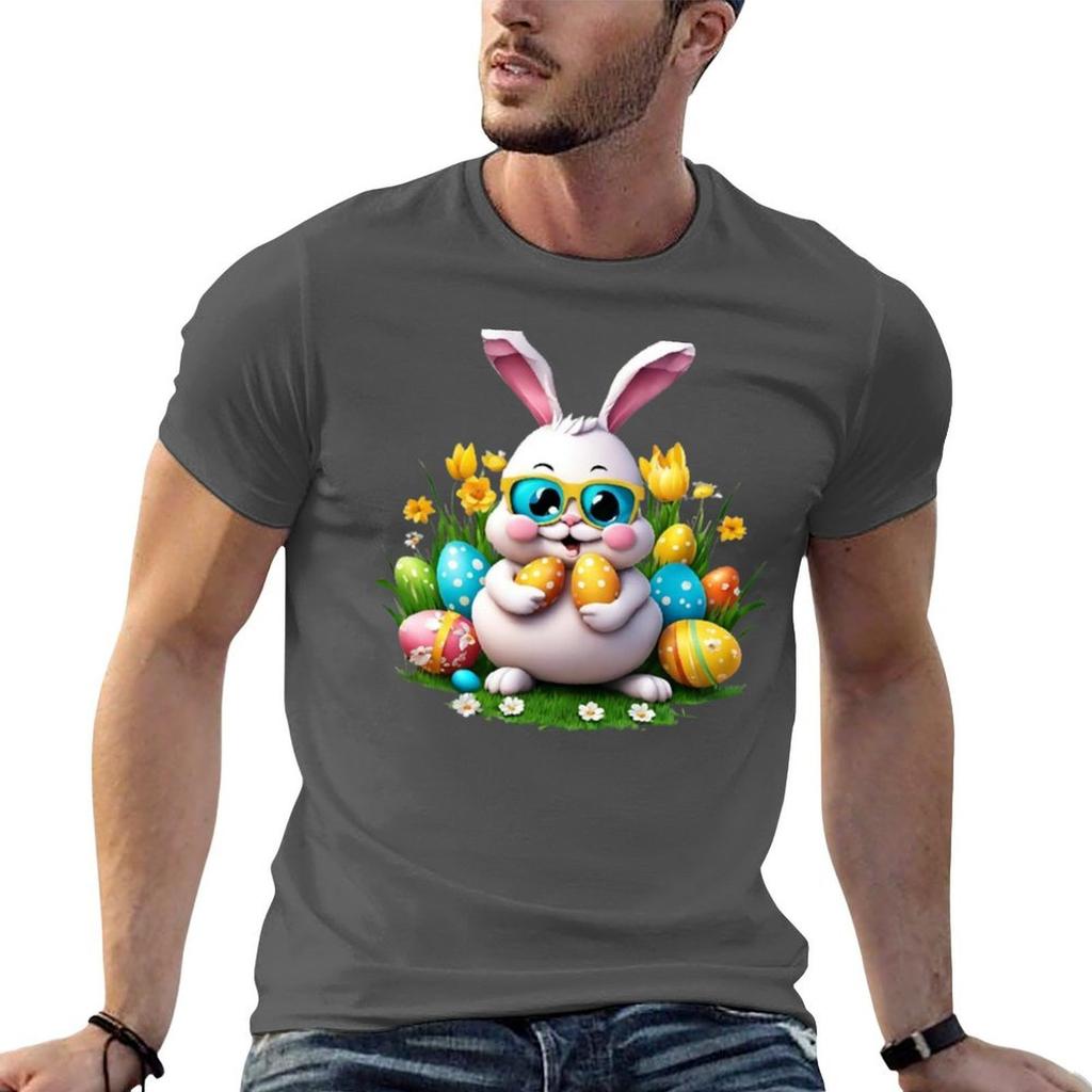 Happy Ester Bunny Funny TShirt Casual Simple Design Short Sleeve Shirt