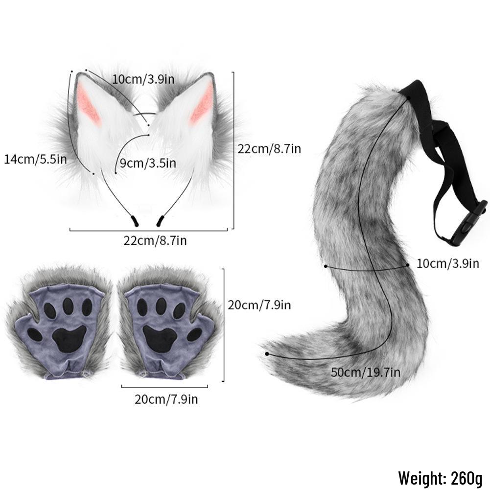 Popular Halloween Beast Claws Faux Plush Fox Ears Headband & Tail Cosplay Accessories