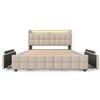 Lit Rembourré Avec Fonction De Recharge USB, Éclairage LED Et Tête De Lit Avec 4 Tiroirs,lit Double,160x200cm,beige(avec Matelas)