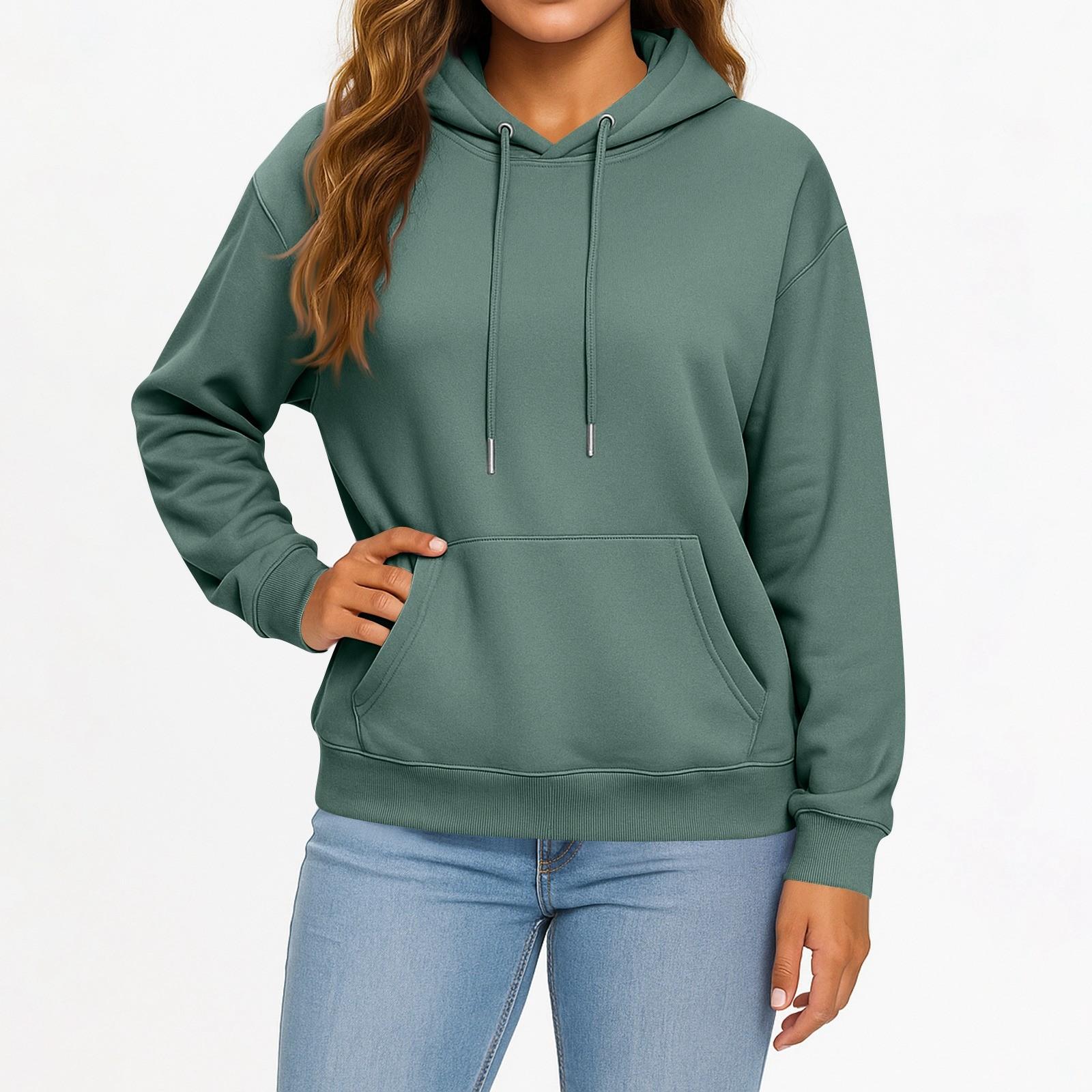 Женский и мужской модный однотонный пуловер с капюшоном и длинными рукавами и карманами, повседневный взрослый свитшот-топ L