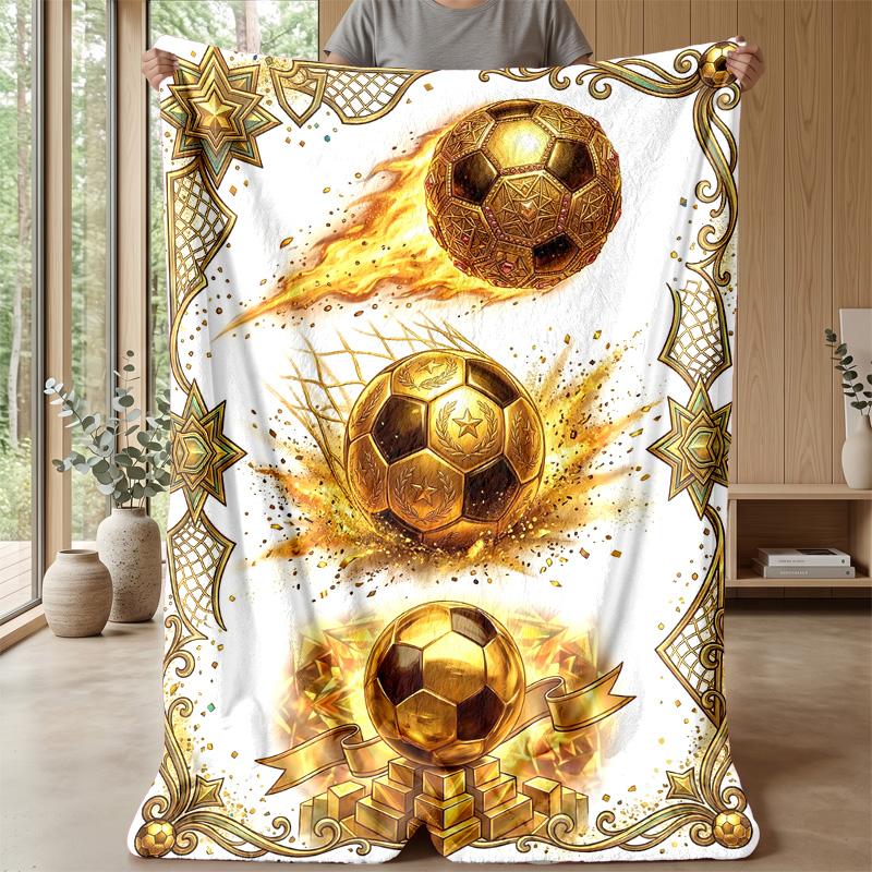 Golden Soccer Celebration Theme blanket Lightweight Warm Flannel Blanket Decorative Throw Blanket for Home Decoration