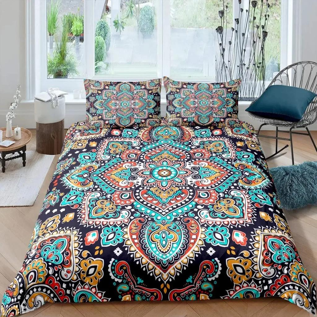 Adults Black Damask Duvet Cover Set King,Antique Victorian Baroque Bedding Set Gothic Vintage Floral Bohemian Exotic Quilt Cover
