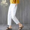 Women's Summer Washed Cotton Cropped Harem Pants, Solid Color, Loose Fit, Elastic Waist, Slimming, Versatile Style