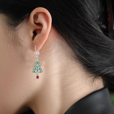 Christmas Tree Dangle Earrings Shiny Zircon Tree Jewelry Zinc Alloy Xmas Tree Earrings with Star for Christmas Parties Outfit Gifts