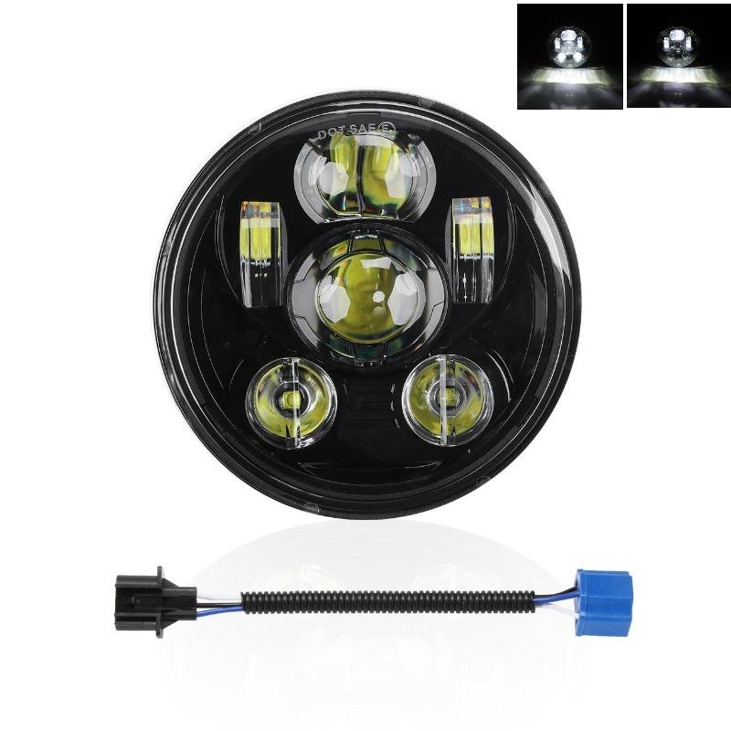 1Pc 7 Inch Round LED Projector Headlight High Low Beam Daytime Running Light with H4 Harness for Off-Road Truck