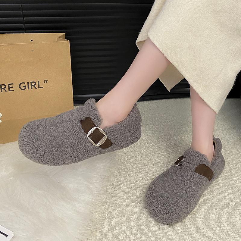 Thick-soled Bag Head Velvet Warm Cotton Shoes for Women In the Autumn and Winter of 2025, the New Korean Version of One-pedal Casual Outer Cotton Shoe