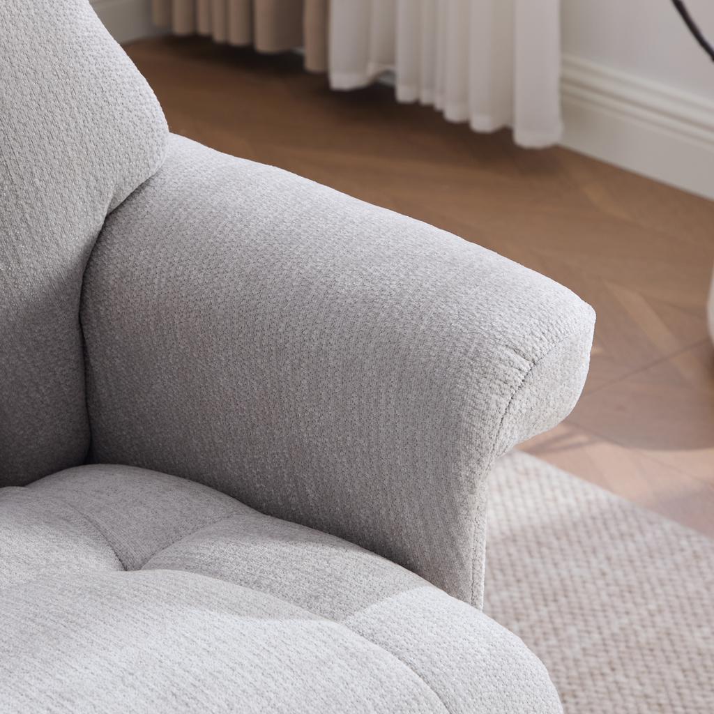 Nordic Multifunctional Swivel Recliner Chair with Stool, Chenille Fabric, Fabric-Covered All-Metal Base – Aesthetic, Reliable.GRAY