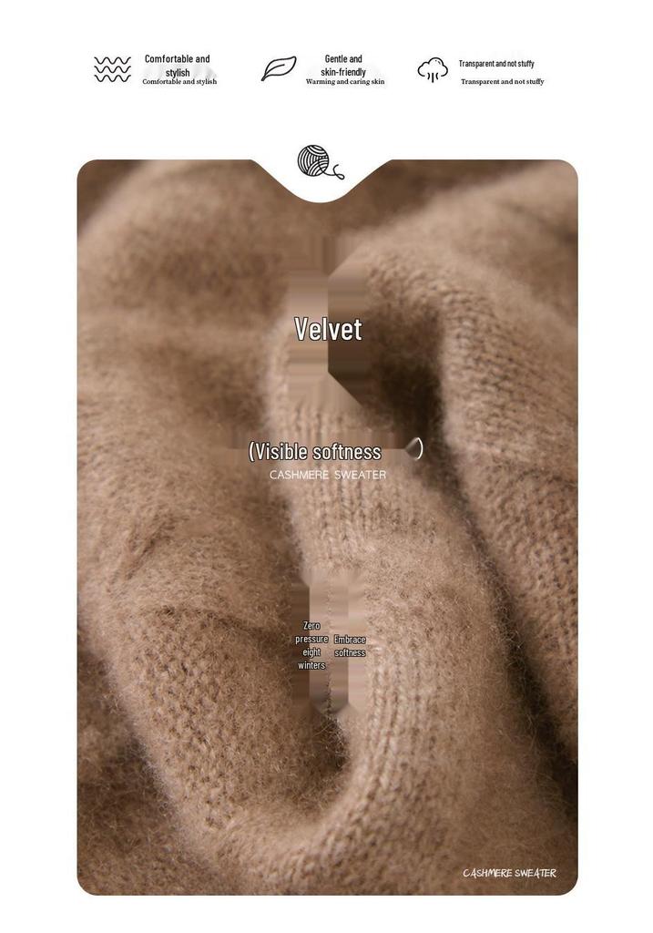 Autumn Winter Cashmere Knit High Collar Raglan Sleeve Women's Shirt