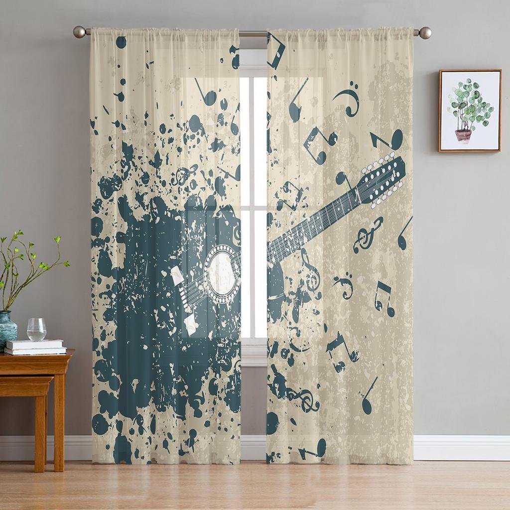 Rockowa Gitara Elektryczna Szkielet Buty Przezroczyste Zasłony do Salonu Przezroczysty Tiul Zasłona Okienna Sypialnia Kuchnia Woal Draperie