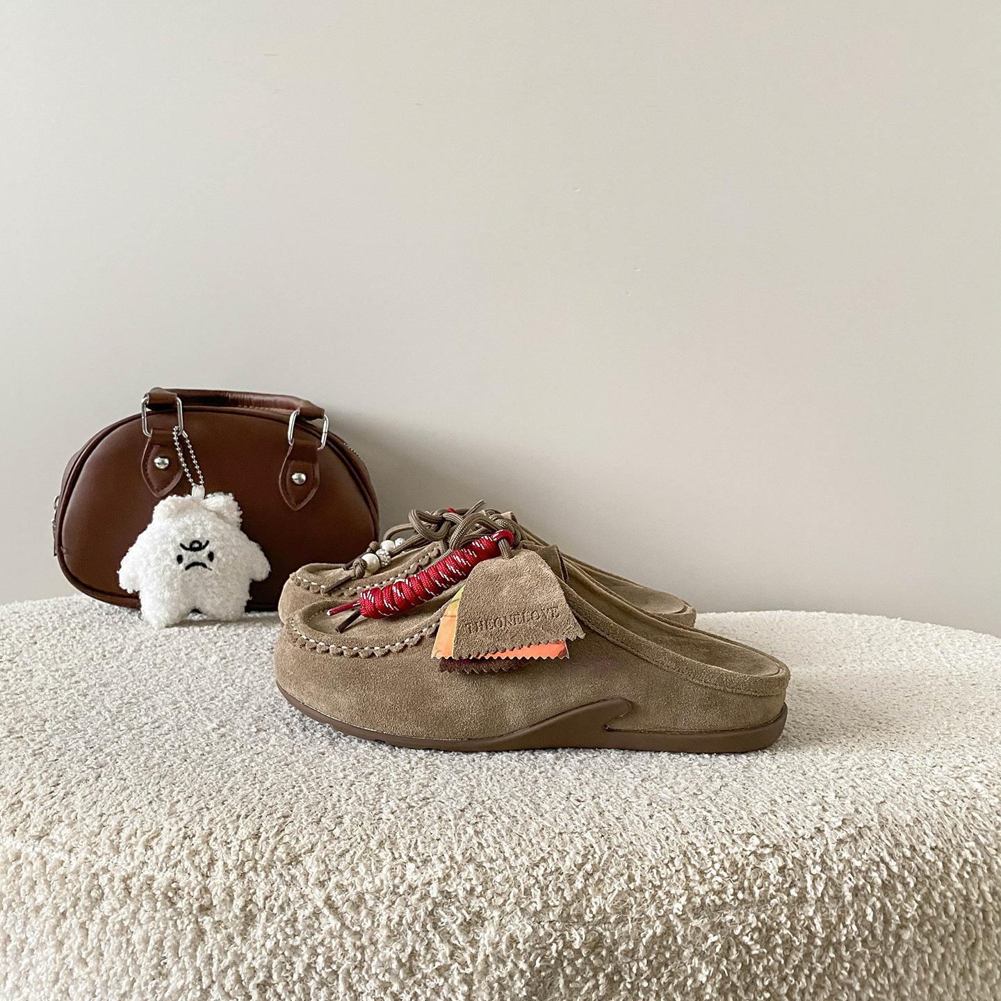 

Kangaroo big head pedal platform shoes spring and autumn new cowhide women s shoes leather soft sole not tired feet maternity shoes 39