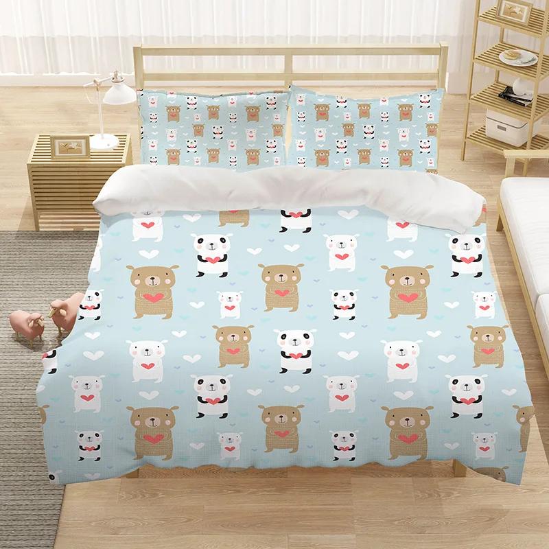 Cartoon King Queen Duvet Cover Cute Animals Bedding Set Kids Boys Girls Octopus Starfish Blue Soft 2/3pcs Polyester Quilt Cover