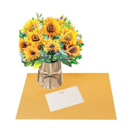 Paper Flower Pop Up Cards 3D Flower Bouquet Greeting Card with Envelope And Note for Mother's Day Graduation Anniversary Birthday Congratulations