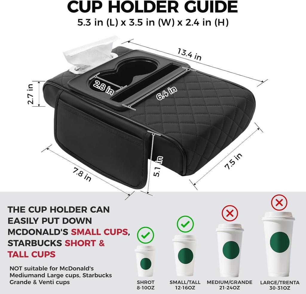 Car Center Console Cover, Leather Armrest Cover for Car, Universal Middle Console Cushion